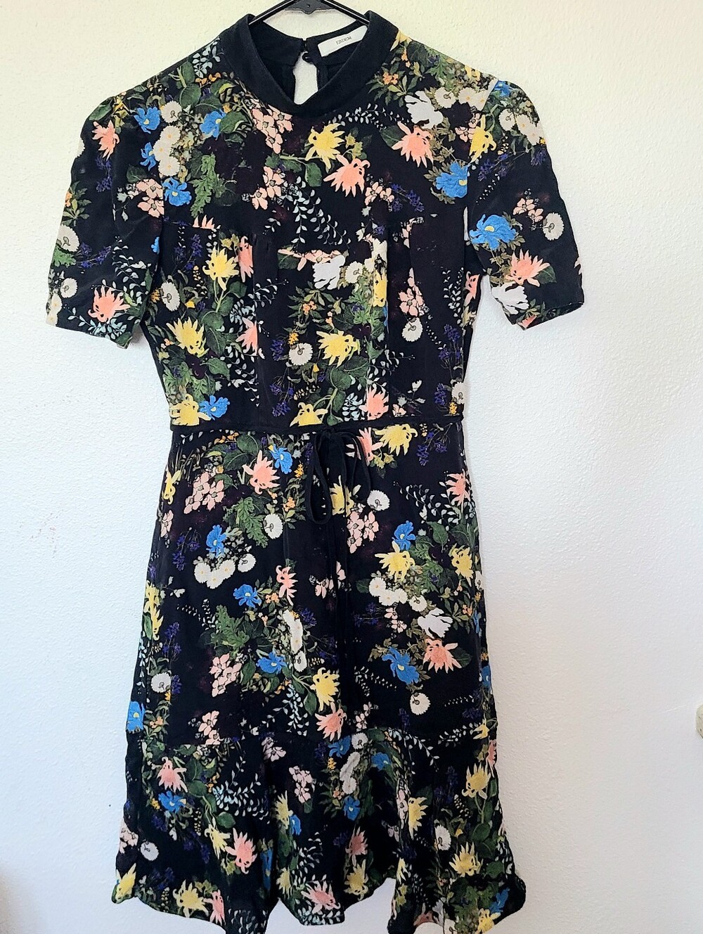 ERDEM Black Floral Mini Dress with Multicolor Blooms